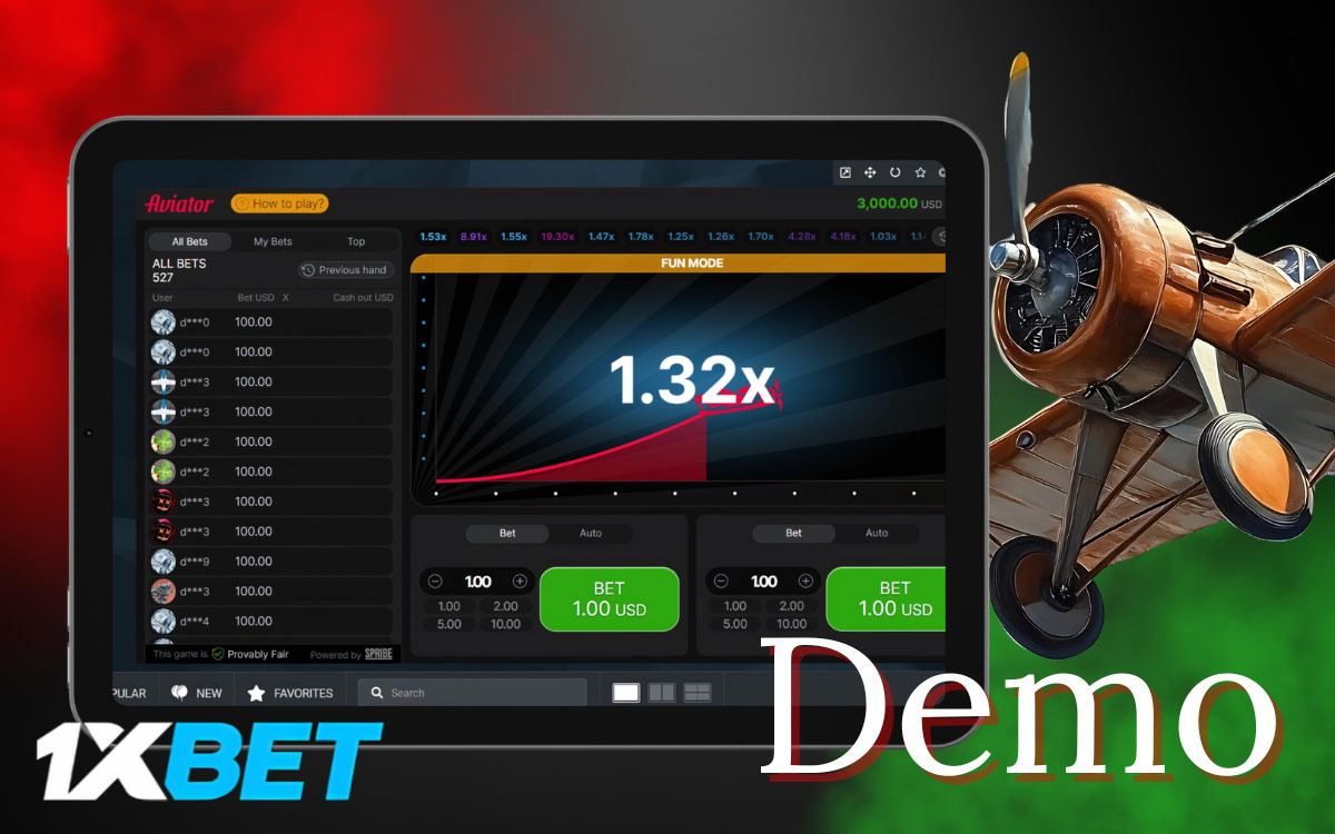 Aviator 1xbet offers a demo mode