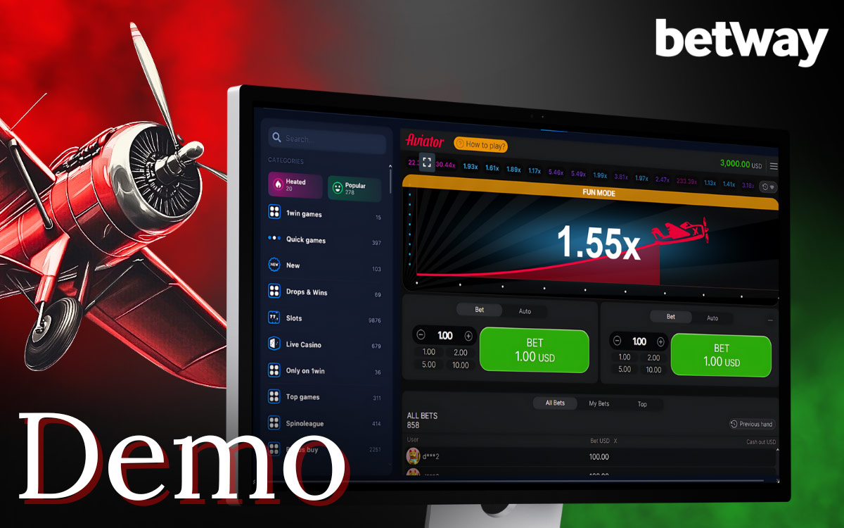 The demo version of Betway Aviator 